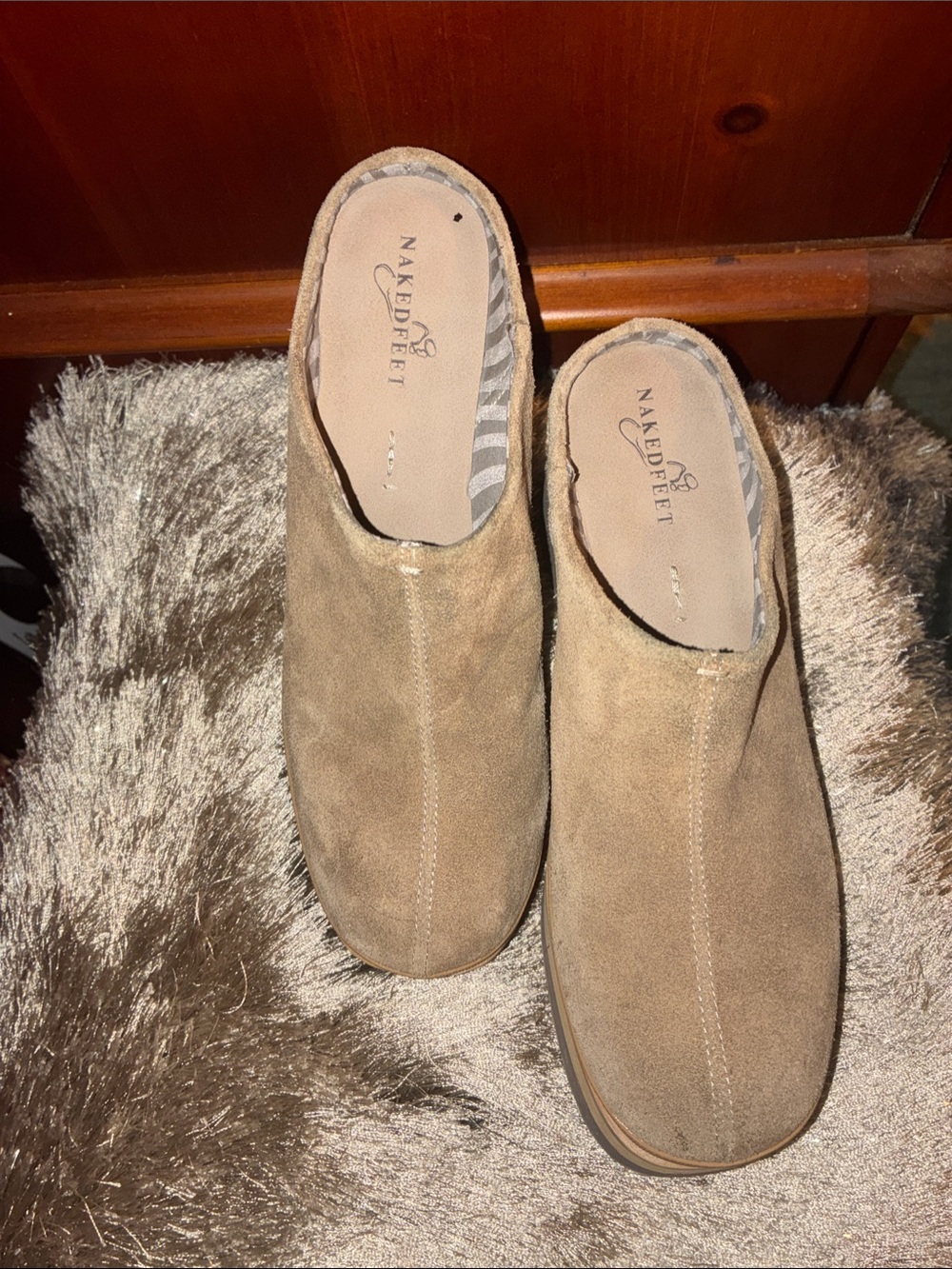 Naked Feet Tan Suede Slip-On Clogs